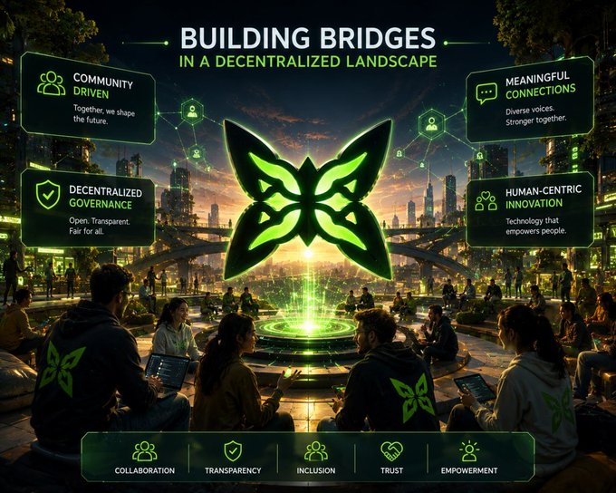 The image features a poster or post with a butterfly graphic and various text elements, including the description "Building bridges" and additional descriptions about collaboration tools for cloud infrastructure. The post emphasizes the importance of human-centric design and encourages users to consider these aspects while choosing collaboration tools for their projects on cloud platforms like Google Cloud Platform (GCP).