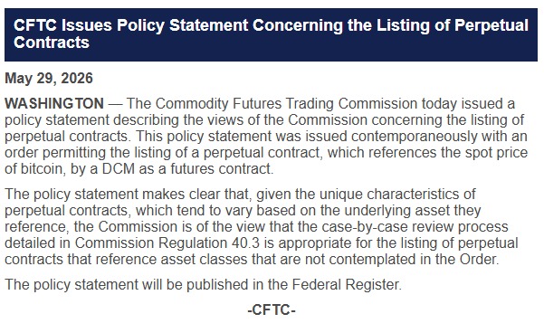 The image features a screenshot of a webpage displaying text related to the issues concerning policy statements regarding listing of perpetual contracts. The focus of this particular page seems to be Hyper Liquid and CFTC. The title "Hyperliquid may be approaching its biggest test yet. Not volume. Not revenue. Not competition. Regulation." highlights the potential impact that these matters can have on the cryptocurrency market, with Hyper Liquid being referred to as a key player in the discussion. The website also discusses the policy statement concerning listing of perpetual contracts and mentions a DCM. This shows an interest in the CFTC's regulation of such contracts. The post is related to this webpage, suggesting that it may provide further information or updates about these concerns or issues.