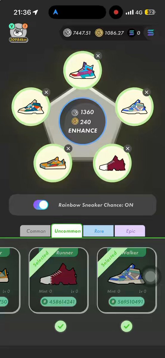 The image shows a phone screen displaying an app store page with several shoe-related apps available for download, including a "Rainbow Sneaker Changer" app that allows users to change their shoes' colors. The app has five different color options, and there are three distinct images of the app's interface on the screen.