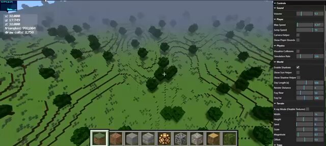 The image shows a computer screen displaying a Minecraft game interface with various elements such as trees, a map of the game world, and text boxes providing information about the game's features or instructions for playing. The game appears to be an open-world sandbox game where players can explore and create their own virtual environments using blocks like wood and stone.