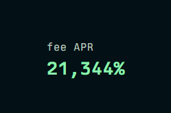 A dark screen displaying 'fee APR 21,344%' in green text, indicating an extremely high annual percentage rate.