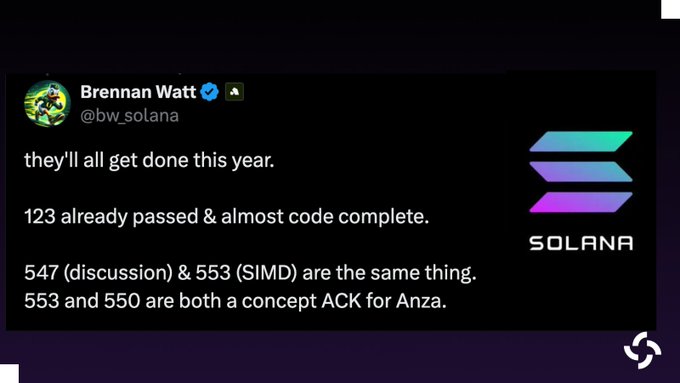 The image features a social media post created by a user named Brennan Watt. The post is about Solana, a cryptocurrency that has been released as an initial coin offering (ICO) for 2016. The post contains a message from Brennan, who is discussing the ICO and its progress towards completion. Specifically, they are talking about how the tokenomics proposals, which involve doubling SOL disinflation to 30% over six years and cutting emissions by almost $1.36B over six years at current prices, will be finished in 2016. This information is highlighted on a banner that also contains a link to an article about the ICO.