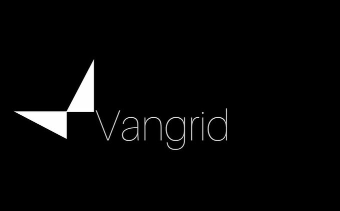 The Vangrid logo is displayed in white text on a black background, featuring a stylized geometric design.