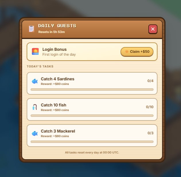 The image shows a computer screen displaying a list of daily quests, including one for "Cast" and another for "Chill on Solana". The post also mentions that there are new daily quests and log-in bonus rewards available.
