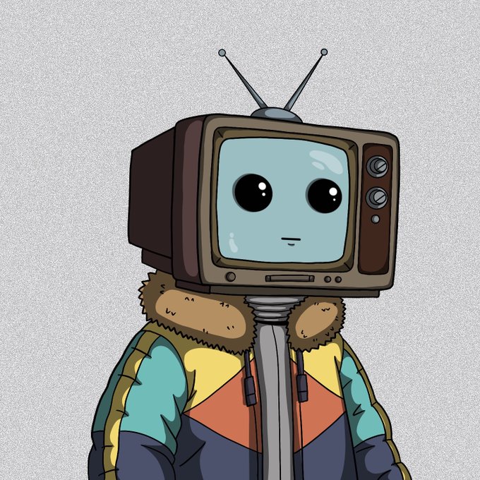 The image features an anthropomorphized television set with a face and antennae, dressed in winter clothing such as a jacket, scarf, and mittens. The television set appears to be made of cardboard or paper mache, giving it a unique and whimsical appearance. The caption below the image reads "8,888 Blubbies are coming to ETH Your first look at a 1:1 Blubbie". This phrase is likely a reference to the popular TV show "Blubbery", which features a character named Blubbery who has a face and antennae like a television set.