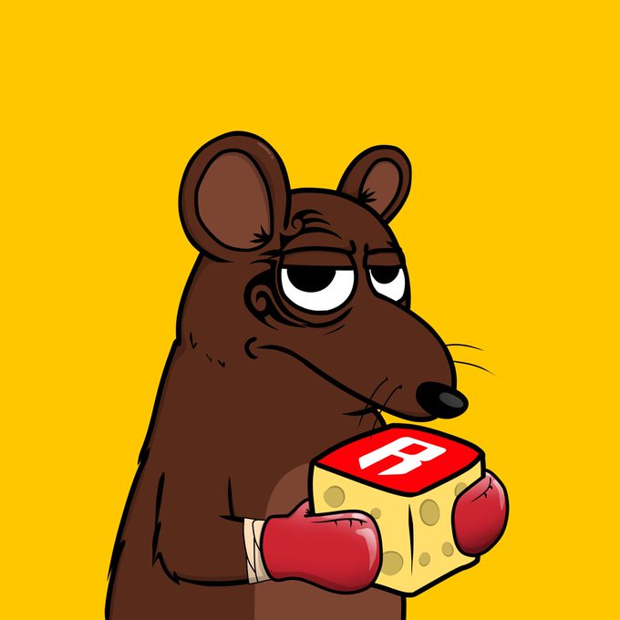 The image features a cartoon rat wearing boxing gloves holding a large block of cheese. The caption below the image reads "GM Legends! From the Legendary boxer himself, Rat Tyson! OG Rat #3 @OgRats_ @Ronin_Network". This suggests that the image is related to a post about Rat Tyson's boxing skills or his involvement in the legend of Rat KingOGRATs.
