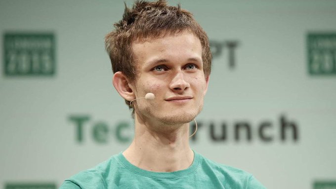 A young man with tousled brown hair and a teal t-shirt appears on stage at a TechCrunch event, likely Vitalik Buterin, the co-founder of Ethereum. The image relates to the post about Ethereum's upcoming Glamsterdam upgrade, as the speaker is the creator of the blockchain network set to receive performance improvements in Q3.