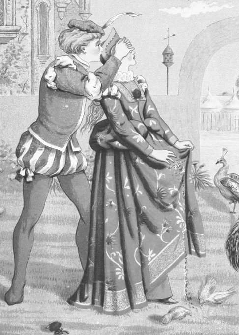 The post "Surprise #XRP" accompanies a Victorian-style illustration of a man kissing a woman on the cheek while holding up what appears to be a token or coin, with a peacock visible in the background—evoking the playful, unexpected romantic "surprise" sentiment associated with the XRP tag.
