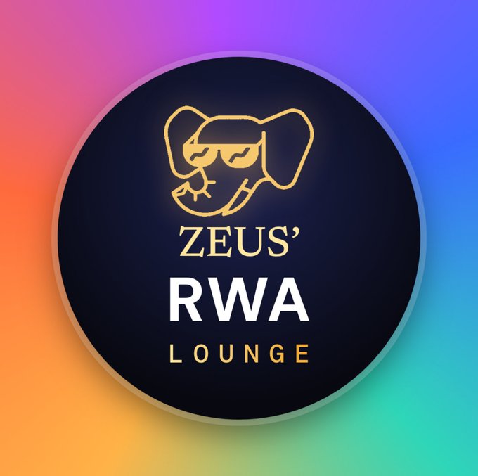 A logo for 'ZEUS' RWA LOUNGE' featuring a stylized dog illustration wearing sunglasses, set against a vibrant multicolored gradient background.