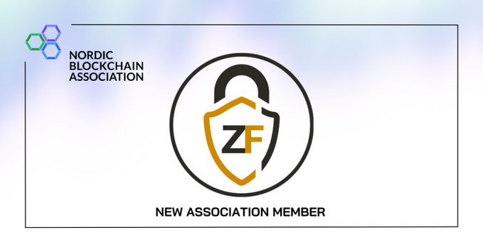 The image features a logo for a new association called "New Association Member" with a shield design, featuring a lock symbolizing security and protection. The text below the logo reads "We’re excited to announce our partnership with @ZcashFoundation and welcome them as a member of Nordic Blockchain Association". This suggests that the association is collaborating with Zcash Foundation on a project related to blockchain technology or cryptocurrency.