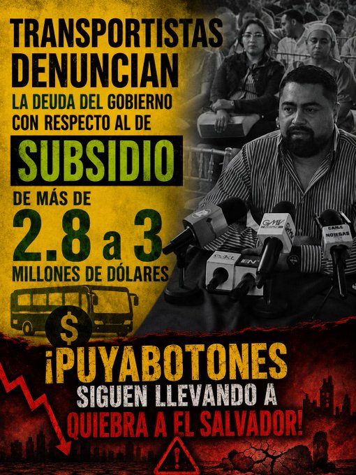 The image features a poster with a man sitting at a desk, surrounded by multiple microphones. The poster also includes text that says "Transportistas debuncracia en la detención del Gobierno con respecto al de suidio". This suggests that there is an ongoing investigation or legal proceeding related to transportation in the country.