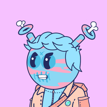 The image features a cartoon character with blue hair, wearing a brown jacket and carrying a backpack. The character has a large nose and wide eyes, giving them an intense expression. They are standing against a pink background, which contrasts with their blue hair and adds visual interest to the scene. The caption of the post reads "Quirk Poker night tonight This is the grand prize... 1ETH to enter".