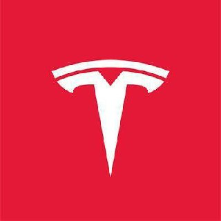 The image displays the iconic Tesla logo—a stylized white "T" on a red square background—which appears alongside a post announcing a fraudulent scheme falsely claiming Tesla has been renamed to "TeslaSI" to promote a scam token contract. The logo is being misused to lend false legitimacy to this crypto scam promoting the TSLAB token.