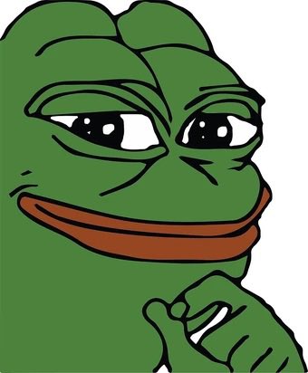A classic internet meme depicting Pepe the Frog with a contemplative, hand-on-chin expression, rendered in green with his signature large eyes and red lips.