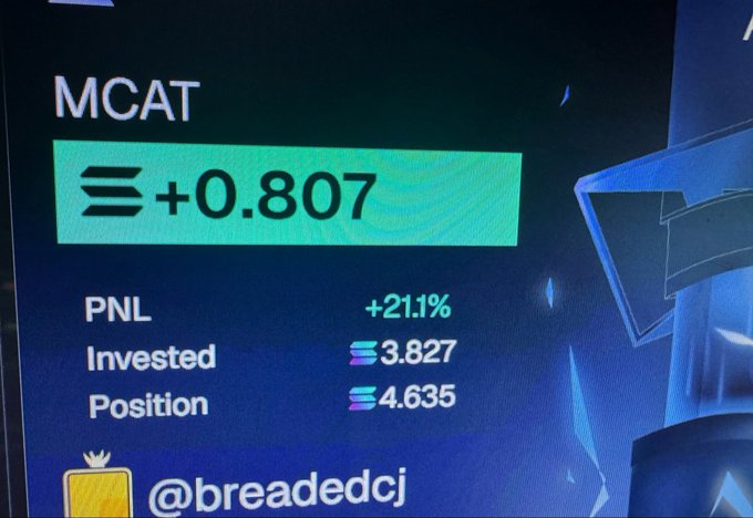 The image shows a computer monitor displaying information about a stock market, specifically the MCAT score for a person who has invested in a company called PNL. The MCAT score is displayed as 0.087, with an equal sign above it indicating that the score is positive. The screen also displays some numbers and text related to the investment position of the person.
