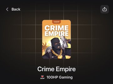 The image shows the "Crime Empire" game by 100HP Gaming, which the user played on @1winPro and won $30+ in 5 minutes.