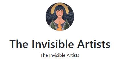 A logo for 'The Invisible Artists' featuring a circular illustration of a woman with dark hair and an orange top, displayed above the organization's name.