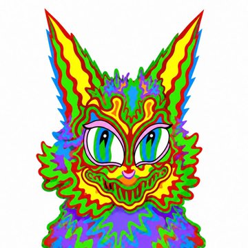 A psychedelic, vibrantly colored illustration of a stylized cat with rainbow hues and large expressive green eyes, serving as the mascot for $GASSPAS, the meme coin that crypto whale Delta has just made his first-ever FOMO buy of.