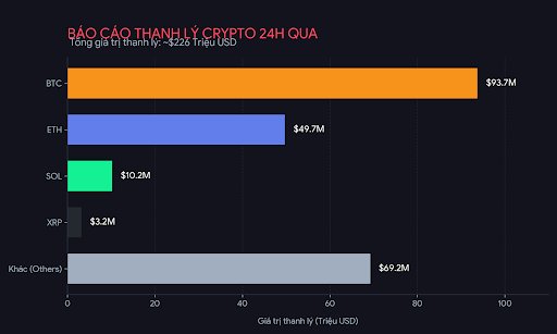 A Vietnamese-language crypto liquidation report showing 24-hour liquidations totaling ~$245M USD, with BTC at $93.7M and ETH at $49.7M leading the chart.