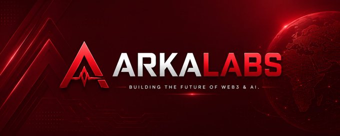A sleek red and black banner displaying the "ARKA LABS" logo with the tagline "BUILDING THE FUTURE OF WEBS & AI," alongside a stylized globe graphic. The design visually reinforces the post by presenting the agency's branding for their Web3 growth services.