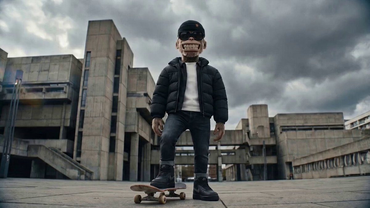 The image features a man standing on a skateboard, wearing sunglasses and a black jacket. The background includes an urban setting with buildings and a cloudy sky. The caption for the image reads "GM and a productive hump day Don' t forget to cancel all your other plans and come to the Solana Summit Germany See you on Saturday - BERLINMAXXXING".