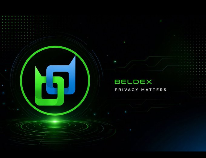 The image features a sleek, futuristic digital graphic with a dark background accented by neon green and blue glowing elements. On the left side, there's a prominent circular logo in green containing an interlocking "B" and "d" design in green and blue, reminiscent of circuit-like patterns. To the right, the text "BELDEX" appears in bold green letters, with the tagline "PRIVACY MATTERS" displayed below it in white. Subtle tech-inspired accents, including circuit lines, glowing particles, and a grid pattern in the upper corners, enhance the high-tech aesthetic.

This visual ties directly to the accompanying post, which emphasizes the importance of privacy in Web3 and introduces BeldexCoin as a privacy-focused infrastructure. The futuristic, encrypted-looking design reinforces the message about digital privacy and control, while the "BELDEX — PRIVACY MATTERS" text serves as a clear endorsement of the project's mission to provide users with greater control over their onchain interactions.