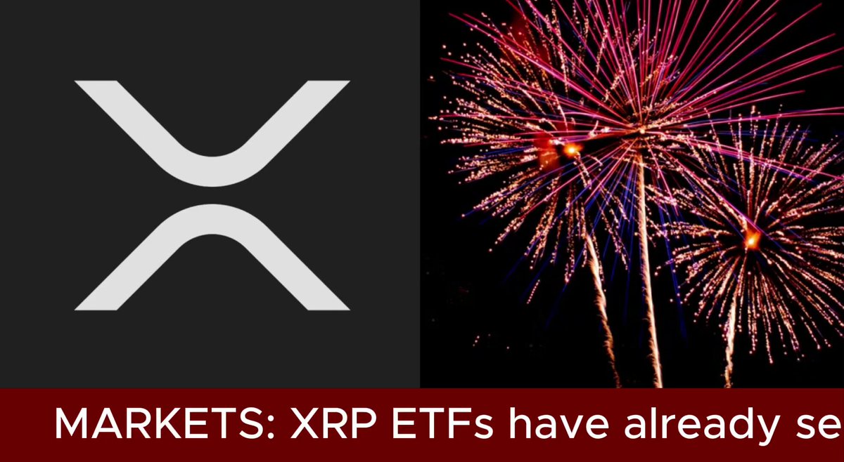 In the image, there are two photographs featuring a logo (XRp) and fireworks. The XRp logo is displayed at the top left corner of the image, while the fireworks are positioned at the bottom right corner. The text above and below these visuals reads "Markets: XRP ETS Have Already Se ... Just three days in and spot @Ripple ETFs have already seen around $8.12M worth of net inflows. The largest weekly inflows arrived on June 16 to the tune of $5.3M, with the ETFs now holding 1.4% of !"