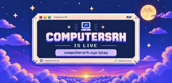 A pixel art banner reads 'COMPUTERSRH IS LIVE' with the URL 'computersrh.xyz/play' against a night sky with stars and a moon.