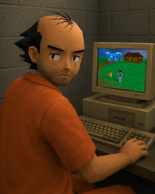 A balding anime-style character in an orange shirt stares intensely at a CRT monitor while playing a low-poly video game. The nostalgic retro gaming scene pairs with the "gm" (good morning) post to evoke a relatable, early-morning mood for crypto and gaming communities alike.