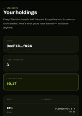A dark screenshot of a cryptocurrency portfolio page showing 'Your holdings' with token '0xcf16...fA2A', 3 tokens, and $0.17 value.
