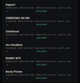 A dark-themed search interface listing cryptocurrency tokens such as KogePi, KINESIS GOLD, Childhood, Arc Handles, SUNEPXIO, and Bearly Prints.
