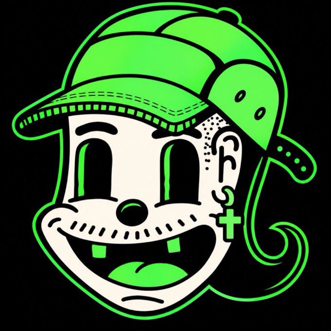 A green and black illustrated logo featuring a smiling cartoon face wearing a backwards baseball cap, with 'f3' and a plus sign on the ear.