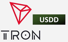 The image displays the TRON cryptocurrency logo in red alongside a "USDD" badge, representing TRON's USDD stablecoin ecosystem featured in the post about continuous earnings review strategies.