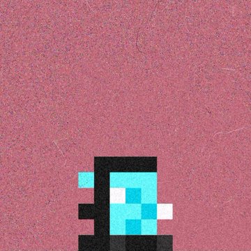 A pixelated cyan hooded alien character is centered on a grainy pink/magenta textured background. The post refers to this character as one of only two "hooded aliens" in a CreepKids NFT collection.