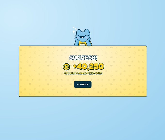 A 'SUCCESS!' screen from a game showing '+40,250' coins claimed with a 'CONTINUE' button.