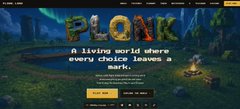 A screenshot of a video game titled "PLOAK" featuring a dark forest scene with text describing it as "A living world where every choice leaves a mark."