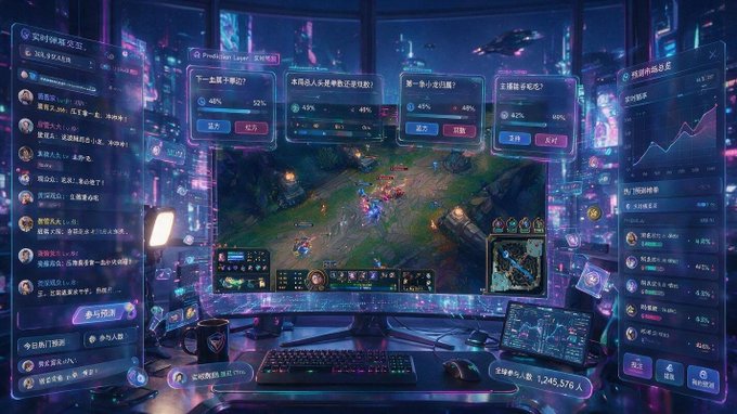 Live streaming dashboard interface in Chinese displaying real-time voting polls, viewer statistics showing 1,245,576 viewers, and League of Legends gameplay footage.