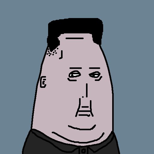 The image features a cartoon drawing of Kim Jong Un, who appears to be wearing a black shirt with a bald head. The drawing has a serious expression on his face as he looks directly at the camera. The caption below the image reads "Kim Jong Un probably has a secret wallet full of HederaPunks. No evidence." This statement is likely meant to be humorous or satirical, given that Kim Jong Un is known for being a dictator and having a reputation for being cruel and tyrannical. The drawing serves as a form of commentary on the character's actions and behavior, suggesting that he might have a hidden or secret side to him.