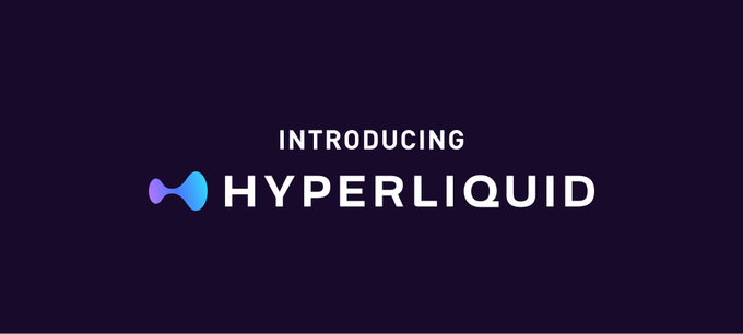 A logo reveal graphic that reads "INTRODUCING HYPERLIQUID" with a blue gradient infinity-style symbol on a dark purple background.