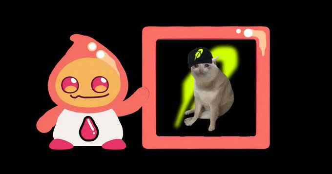 A digital illustration showing a red-hooded cartoon character next to a cat wearing a backwards cap with a green question mark behind it.