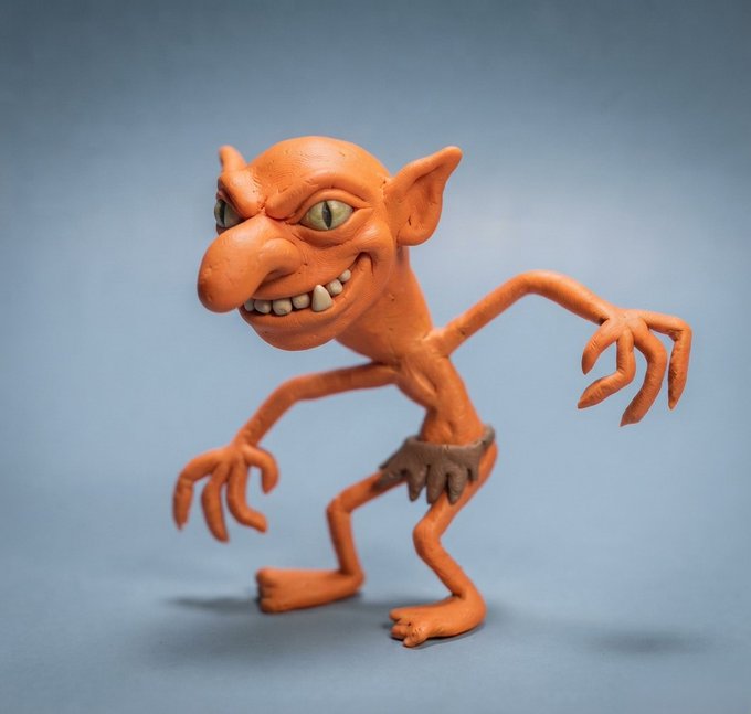 A menacing orange-skinned goblin-like creature with pointed ears, sharp claws, and a sinister grin stands in a hunched, ready-to-pounce pose against a blue background, fitting the eerie vibe of an NFT collection launch teaser on OpenSea.