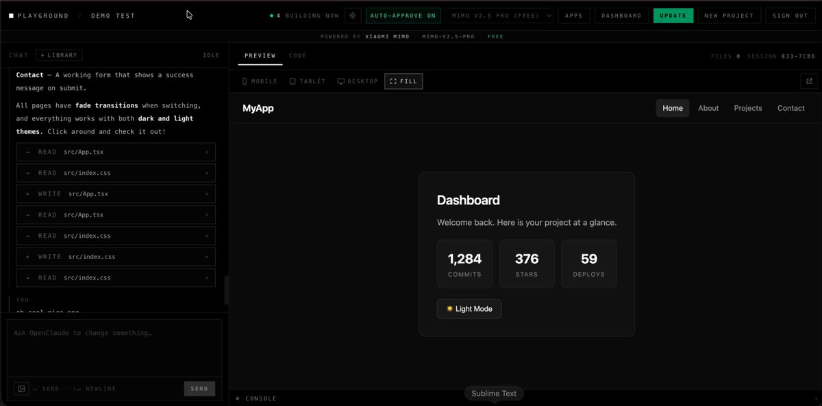 The image depicts a computer screen with information about a new app called "Playground" that is designed for vibecoders and offers various features such as database management, adding users, and more.
