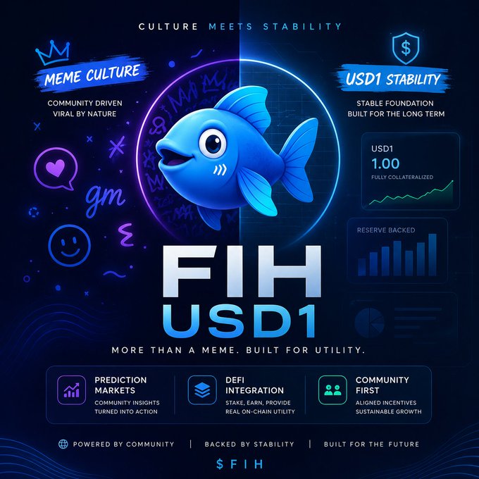 The image features a blue fish with a smiley face sitting inside a circle surrounded by text that reads "FIH USDC1" and "More than a meme, built for utility." This suggests that the fish represents the cryptocurrency or meme culture associated with the USDC1 stable value. The post is about meme culture and how it can be used to attract attention and anchor activity in the growing space where memes and stable value intersect. It aims to keep engagement consistent instead of purely speculative by focusing on meme culture, which has been shown to have a strong impact on social media trends and user behavior.