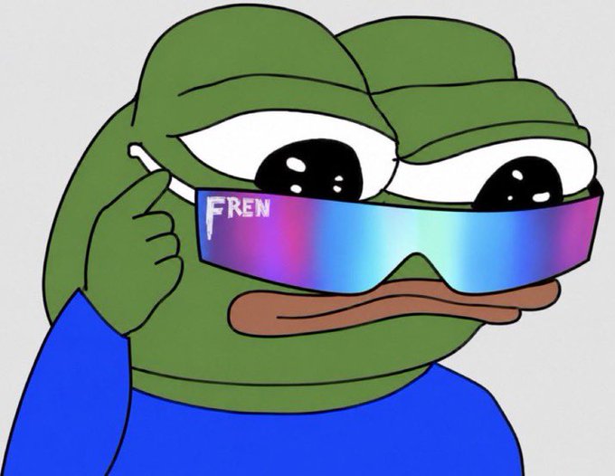 A Pepe the Frog meme wearing iridescent sunglasses labeled "FREN" appears alongside a caption arguing that the crypto market isn't oversaturated with altcoins, since the top 98% of market cap has been concentrated in roughly 500-560 coins for the past decade.