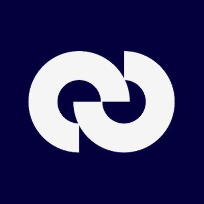 The image shows a minimalist white logo featuring two interlocking circular shapes resembling stylized "C" letters on a dark navy blue background. This appears to be the branding for CashmereLabs, one of the accounts mentioned in the free mint announcement for Cashmere Ordinals.