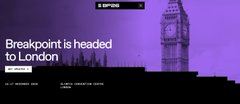 The image is a promotional banner reading "Breakpoint is headed to London" alongside a purple-tinted image of Big Ben, with the "RIPPLE" logo at the top, indicating Ripple's annual crypto conference will move to London after its 2025 Abu Dhabi event.