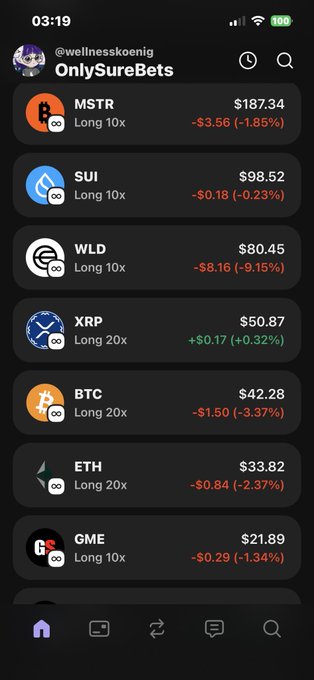 The image shows an iPhone screen displaying various cryptocurrency trading app options, with their respective prices and market capitalization. Among these options, there are several prominent Bitcoin and Ripple symbols displayed. The user interface of the app has a clean, minimalist design that provides easy access to essential information for trading decisions.