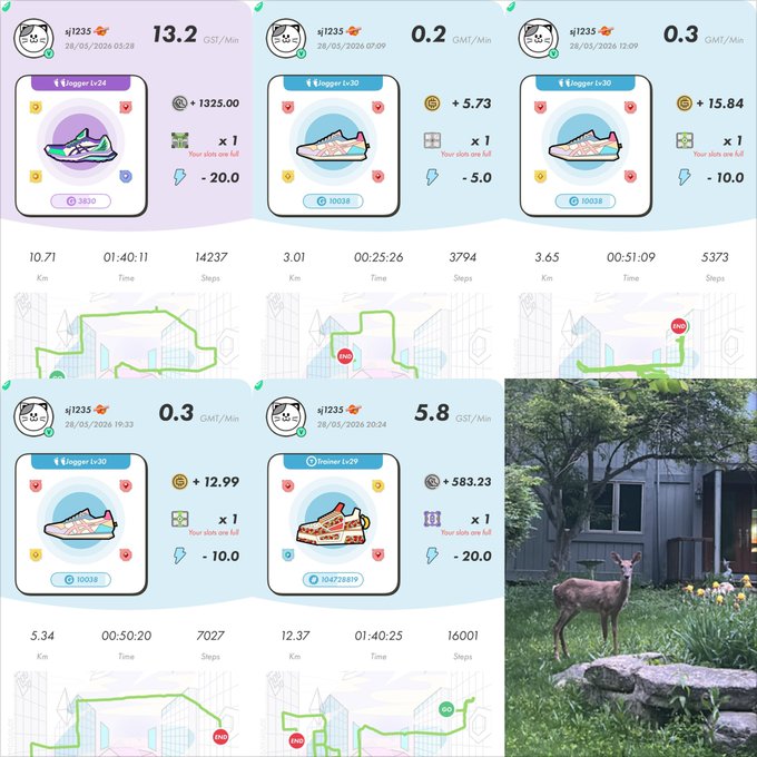 The image shows a collage of different types of shoes, including sneakers and sandals, displayed on a screen with various icons representing different shoe styles. The images are arranged in a grid format, showcasing multiple options for users to choose from. The post also includes information about the time it took to complete each step during a run or walk, as well as the distance traveled at that pace.