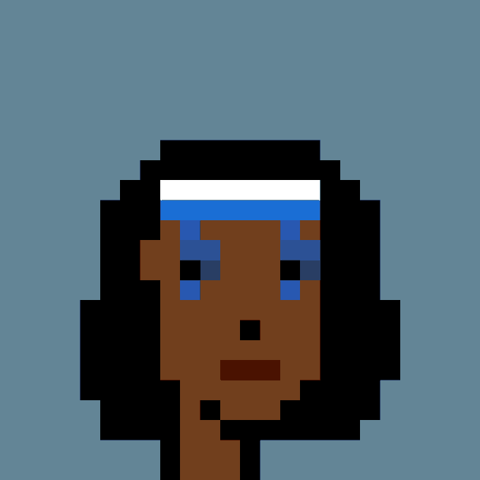 A pixel-art portrait of a brown-skinned CryptoPunk character with a white headband, dark hair, and sunglasses, representing Punk #8505 from the Cryptopunks NFT collection.
