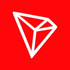 A white TRON diamond logo on a red background represents the TRX cryptocurrency featured in the post about the newly launched Canary Staked TRX ETF (ticker TRXS) entering the U.S. market via Cboe.